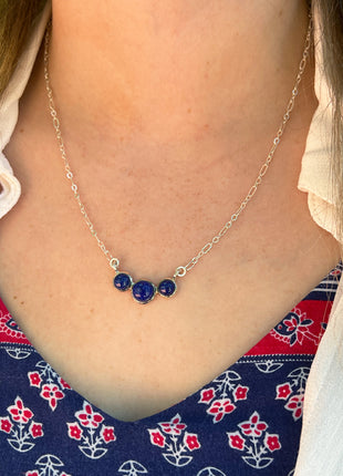 Lapis Tri Stone Necklace