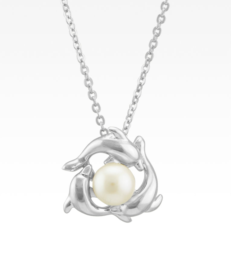 Triple Dolphin Necklace with Pearl