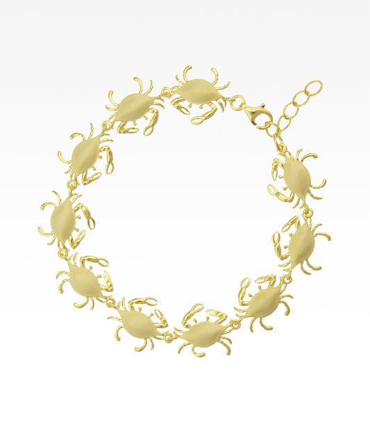 Satin Shell Yellow Gold Crab Link Bracelet