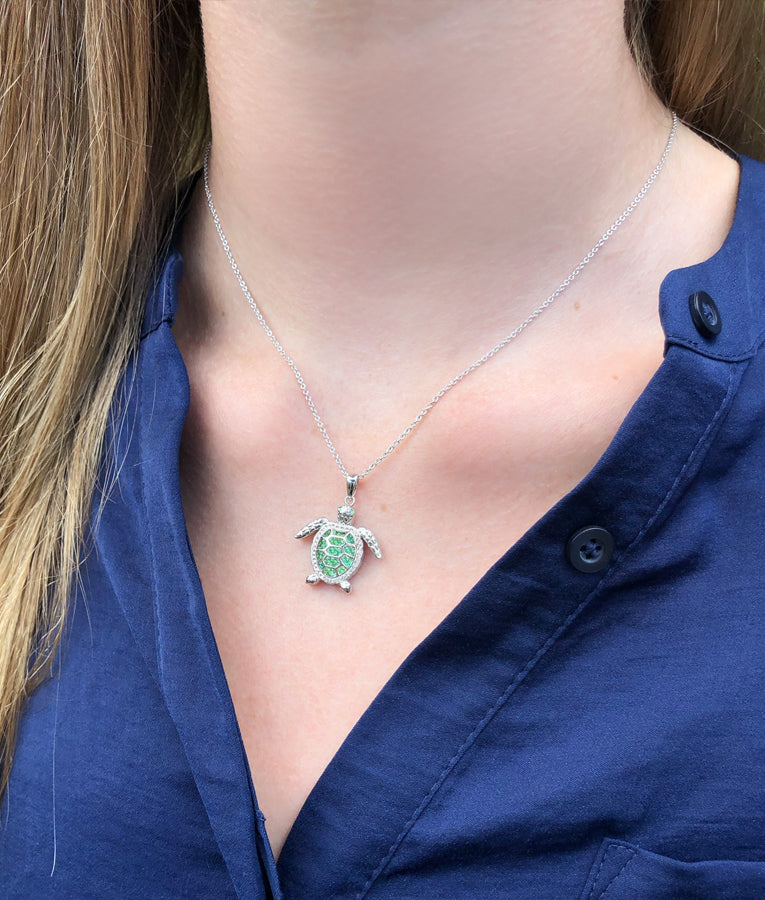 Green Crystal Turtle Necklace