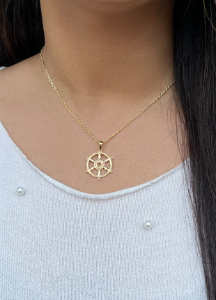 Harbor Sunset Ship's Wheel Pendant