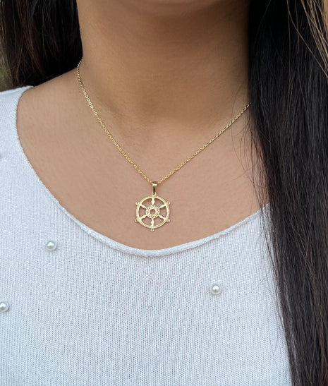 Harbor Sunset Ship's Wheel Pendant