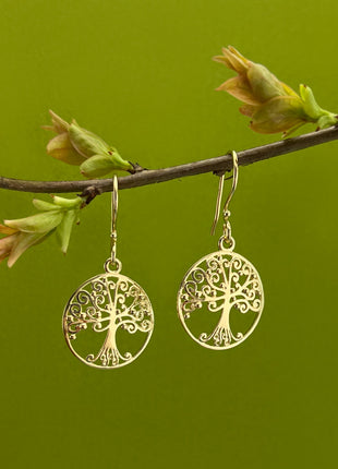 Gold Plate Tree of Life Earrings