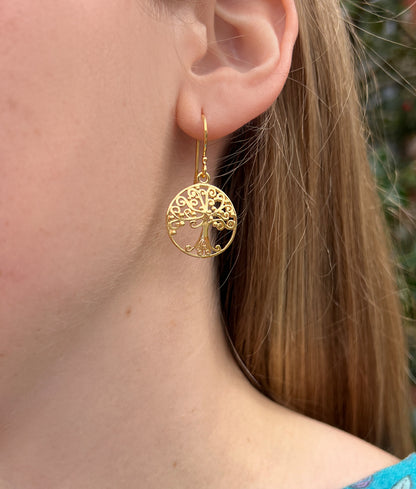 Gold Plate Tree of Life Earrings