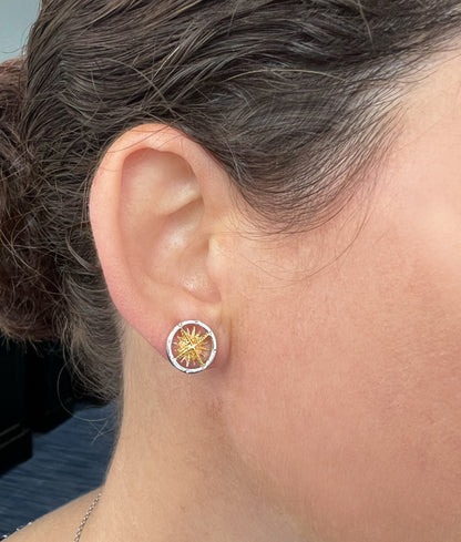 Gold and Silver Compass Rose Earrings
