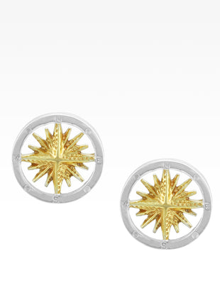 Gold and Silver Compass Rose Earrings