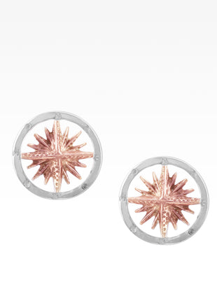 Rose Gold and Silver Compass Rose Earrings