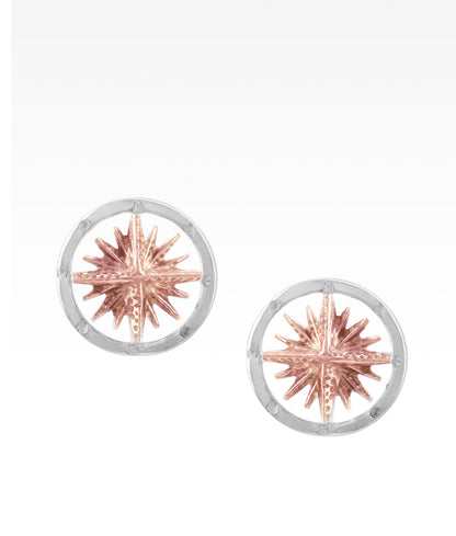 Rose Gold and Silver Compass Rose Earrings