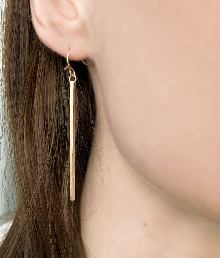 Long Bar Drop Earrings - Gold
