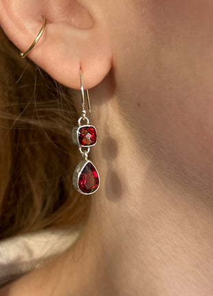 Double Garnet Drop Earrings