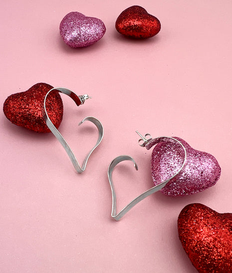 Abstract Open Heart Hoop Earrings