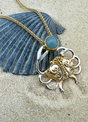 Two-Tone Crab with Aquamarine Pendant
