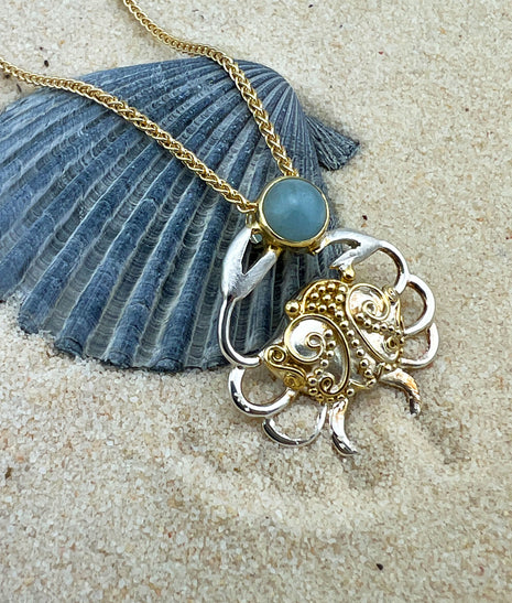 Two-Tone Crab with Aquamarine Pendant
