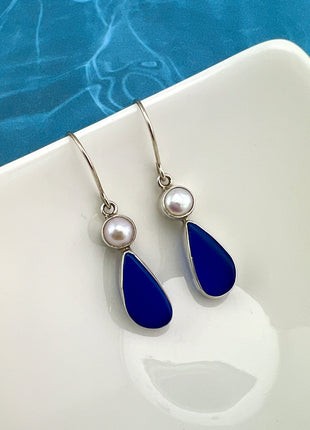 Sea Glass & Pearl Drop Earrings
