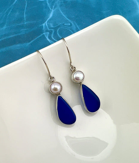 Sea Glass & Pearl Drop Earrings