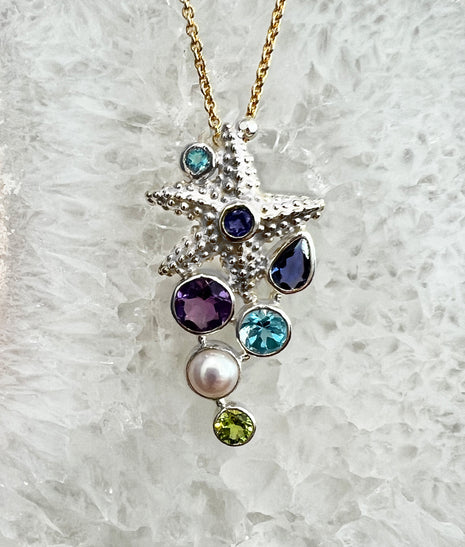 Multi Gem Starfish Pendant