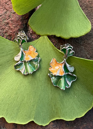 Enameled Ginkgo Earrings