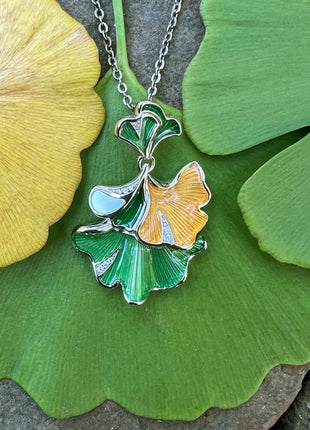 Enameled Ginkgo Necklace