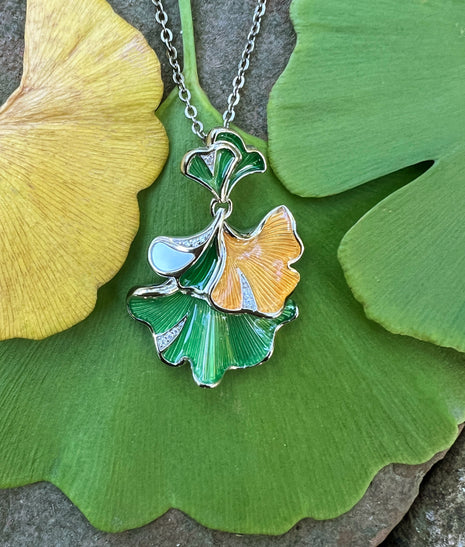 Enameled Ginkgo Necklace