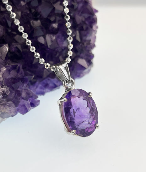 Amethyst Faceted Oval Pendant