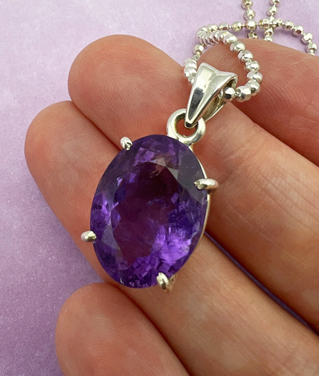 Amethyst Faceted Oval Pendant