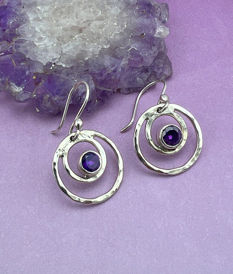 Amethyst in Circles Earrings