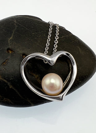 Heart with White Pearl Necklace