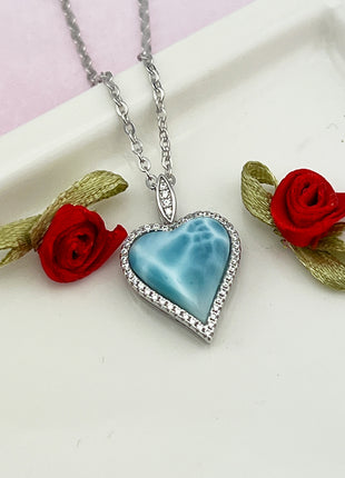 Larimar Heart CZs Necklace