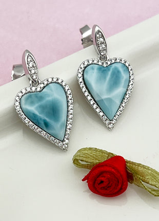 Larimar Heart CZs Earrings