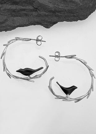 Circle Vine Bird Hoop Earrings