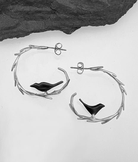 Circle Vine Bird Hoop Earrings
