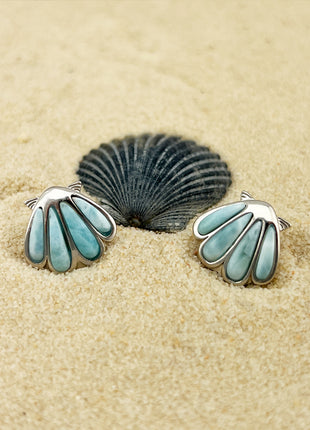 Larimar Sea Shell Post Earrings