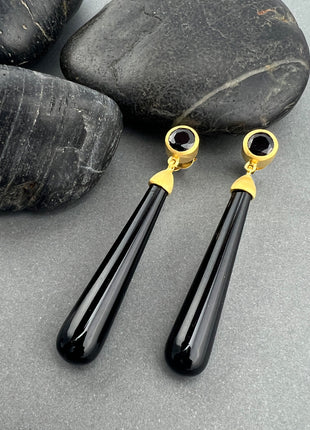 Black Spinel Long Drop Earrings