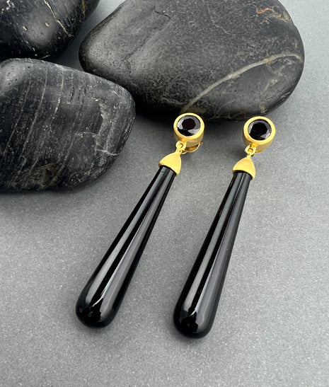 Black Spinel Long Drop Earrings