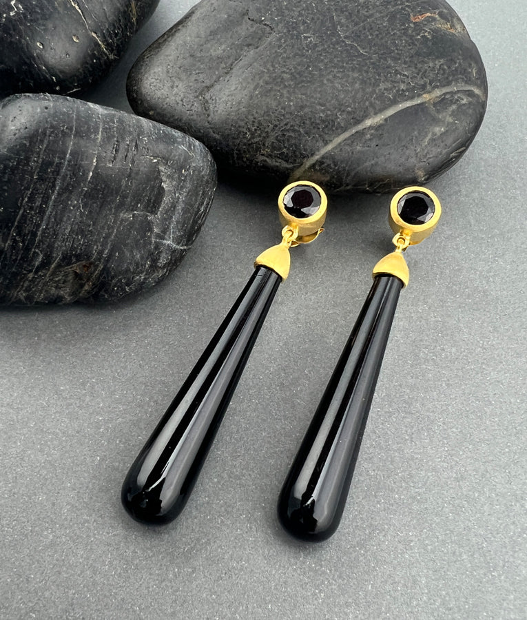 Black Spinel Drop Post Earrings