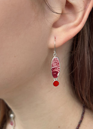 Red Pottery & Sea Glass Earrings