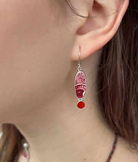 Red Pottery & Sea Glass Earrings