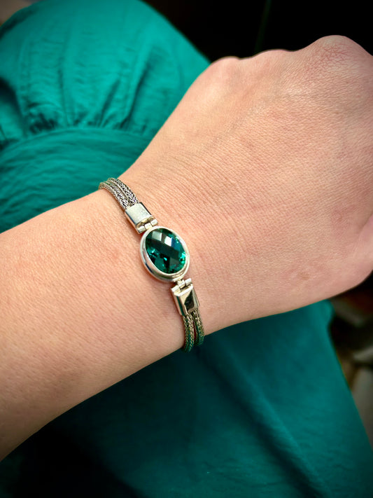 Green Quartz Oval Double Bracelet