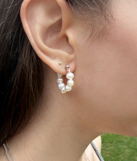 7-Pearl Hoop Earrings