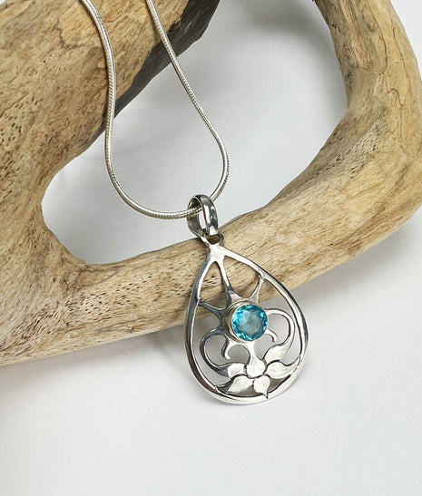 Blue Topaz Lotus Pendant