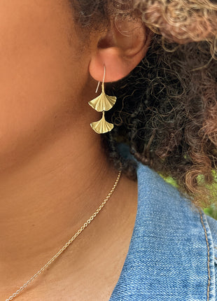 Ginkgo Double Drop Wire Earrings