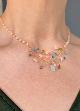 Multi Gem Wire Tree Necklace
