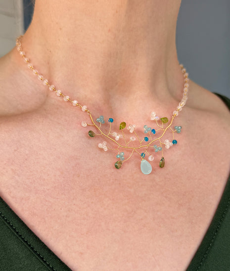 Multi Gem Wire Tree Necklace