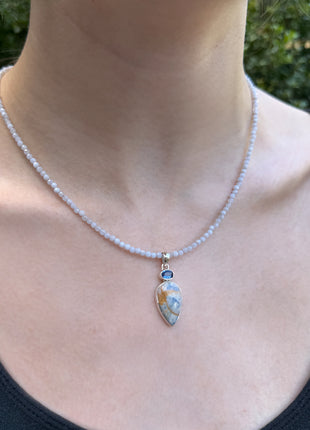 Blue Scheelite & Kyanite Pendant