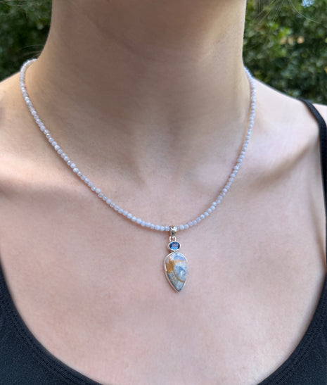 Blue Scheelite & Kyanite Pendant