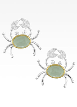 Chalcedony and Gold Crab Earrings