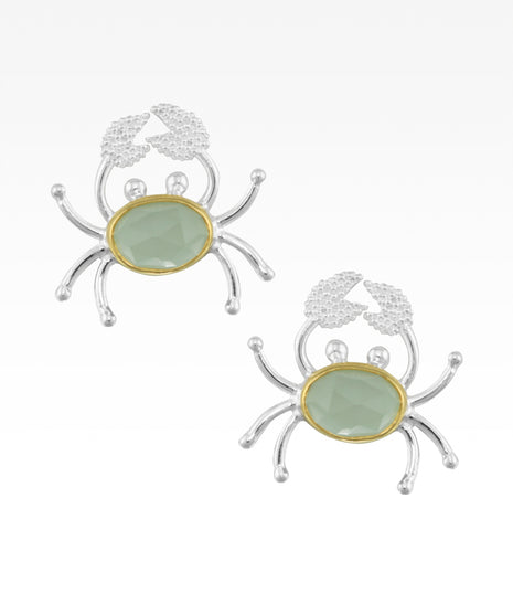 Chalcedony and Gold Crab Earrings