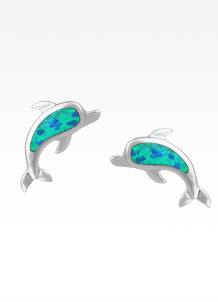 Opal Dolphin Post Earrings