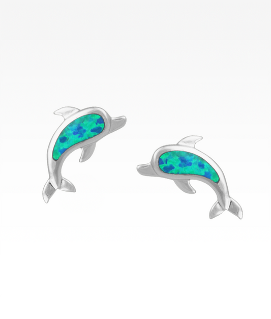 Opal Dolphin Post Earrings