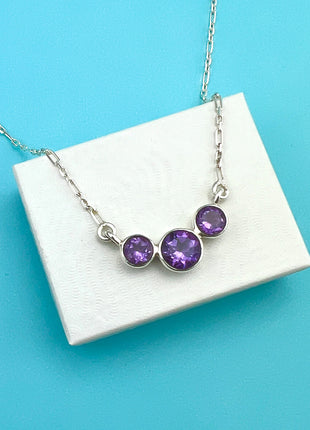 Amethyst Tri Stone Necklace